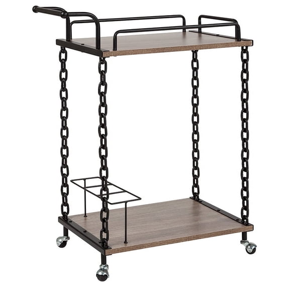 Light Oak Wood Kitchen Server/Bar Cart with 3 Bottle Compartment