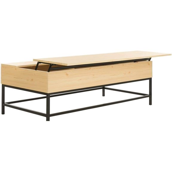 Light Oak and Black Lift-Top Storage Coffee Table