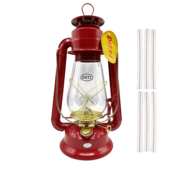 Light of Mine - Dietz #20 Junior Red with Gold Trim Oil Lantern with 5/8" Replacement Wick Strips (Red w/ Gold Trim)