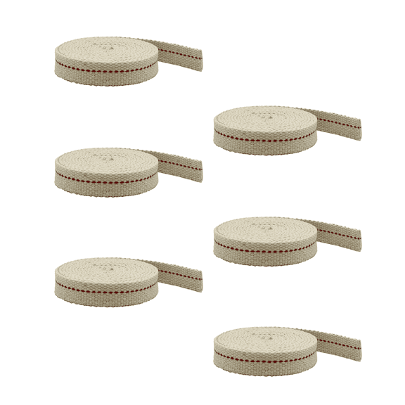 Light of Mine: 5/8" Inch 6' Foot, 100% Cotton Flat Wick - 6 Pack, for Paraffin Oil, Kerosene Based Lanterns, and Oil Lamps with Genuine Red Stitch