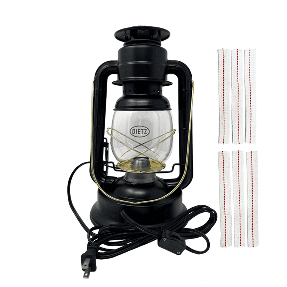 Light Of Mine - Dietz #90 D-Lite Black with Gold Trim Oil Lantern Including Dietz Electric Conversion Kit and 100% Cotton 7/8" Replacement Wick Strips