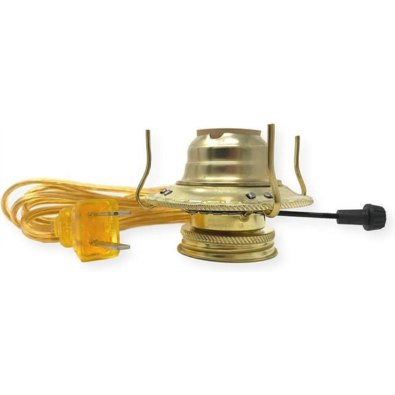 Light Of Mine | Electric Burner Conversion Kit | #2 Brass Plate Burner with Gold Cord | Oil Lamp Parts (1)