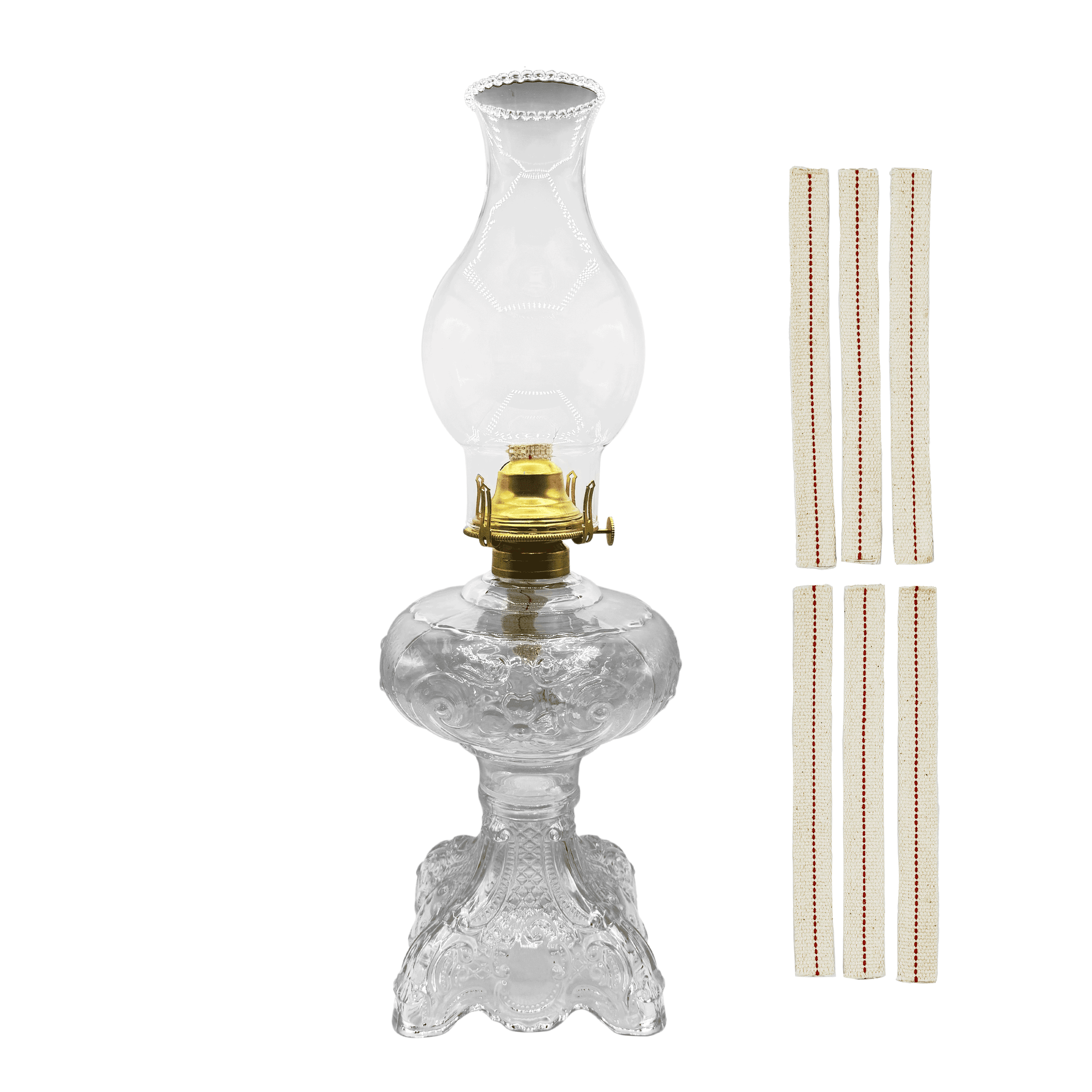 Light Of Mine Princess Feather Oil Lamp Ornate Decorative Antique Pedestal Style Glass Oil Hurricane Lamp Clear with 3/4" Wick roll Clear