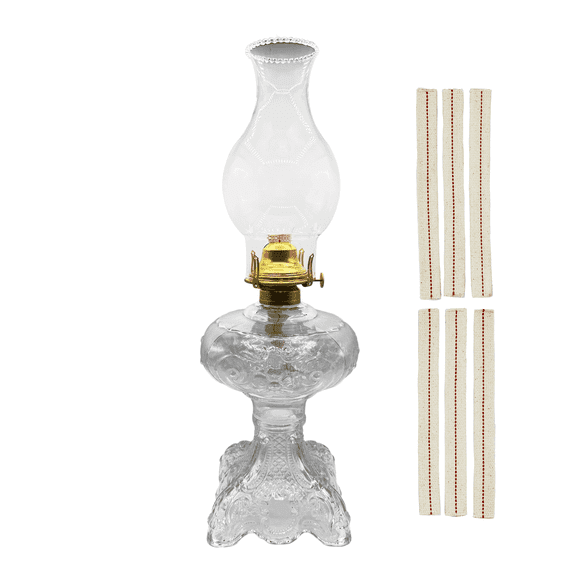 Light Of Mine Princess Feather Oil Lamp Ornate Decorative Antique Pedestal Style Glass Oil Hurricane Lamp Clear with 3/4" Wick roll Clear
