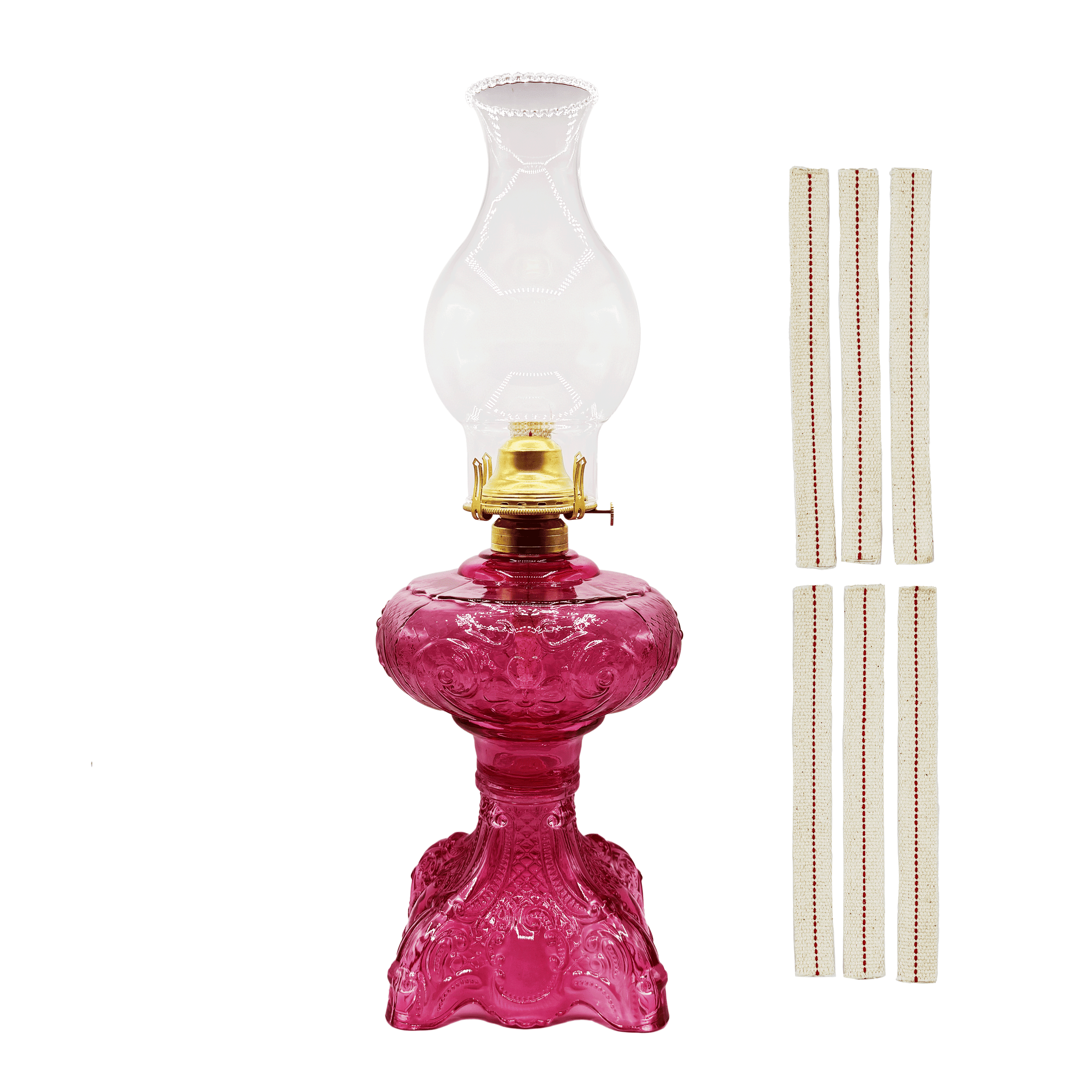 Light Of Mine Princess Feather Oil Lamp Ornate Decorative Antique Pedestal Style Glass Oil Hurricane Lamp Clear with 3/4" Wick roll Cranberry