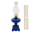 thumbnail image 1 of Light Of Mine Princess Feather Oil Lamp Ornate Decorative Antique Pedestal Style Glass Oil Hurricane Lamp Clear with 3/4" Wick roll Medium Blue, 1 of 7