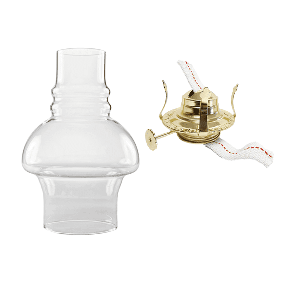 Light of Mine - Oil Lamp Replacement Kit Including 3" x 7" Hooded Chimney and #2 Brass Plated Burner with Removeable Reduction Ring