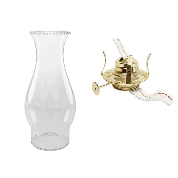 Light of Mine - Oil Lamp Replacement Kit Including 3" x 8 Crimped Top Chimney and #2 Brass Plated Burner with Removeable Reduction Ring