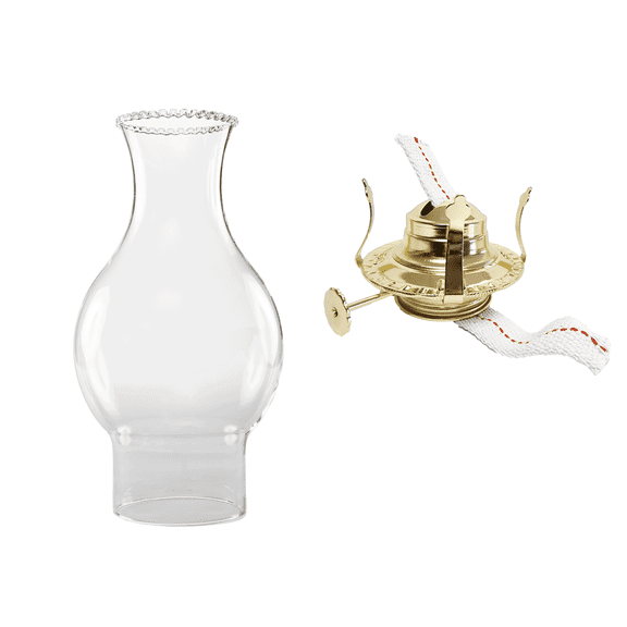 Light Of Mine Replacement Chimney and #2 Brass Plated Burner (3" x 8 1/2" with 4 3/4" Bulge Beaded Top Chimney)