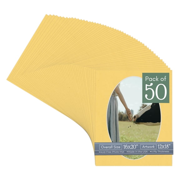 Light Orange Picture Frame Mat for 16x20 Frames - Oval Opening for 12x18 Photos - 50 Mats