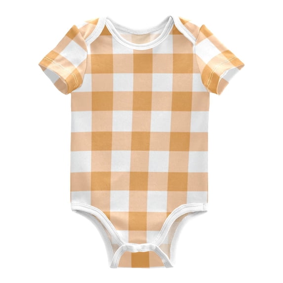 Light Orange Plaids Pure Cotton Bodysuit Short Sleeve Pajamas One-Piece Romper Unisex 2T