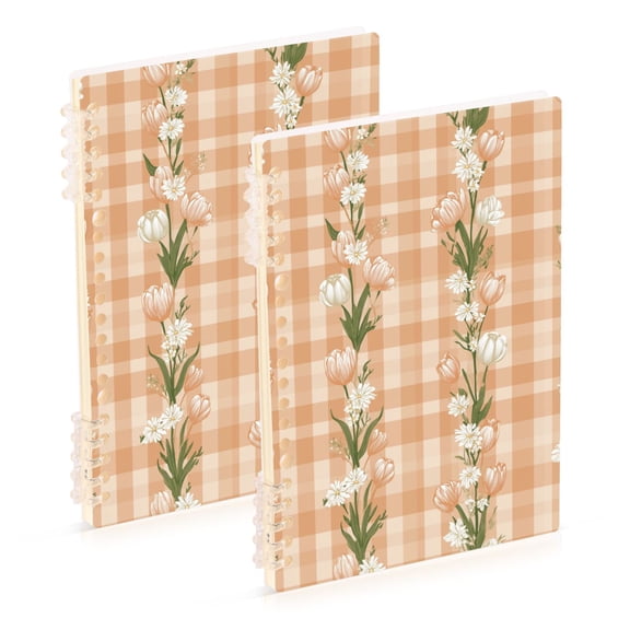 Light Orange Plaids with Strings Of Flowers Notebook Detachable Coil Notebook Diary Plan Book A5 Size 60 Pages 1 Pack