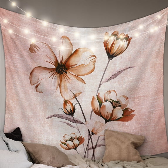 Light Orange Spring Floral Tapestry for Bedroom Wall Hanging Tapestry, Ombre Modern Art Vintage Ceiling Backdrop Tapestries Poster Blanket Wall Decor for Teens Room Living Room Dorm 39" x 59"