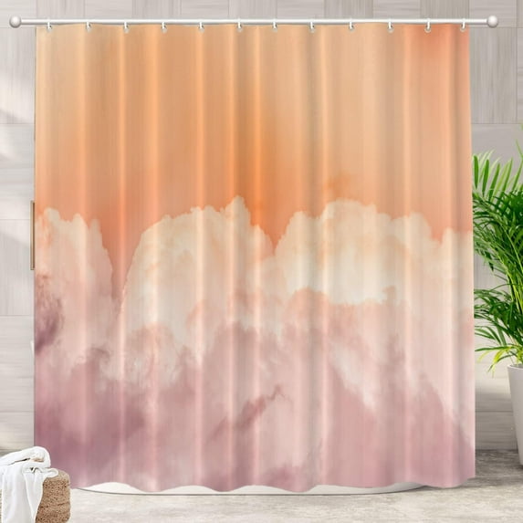 Light Orange Sunset Sky Cloudy Shower Curtain, Coral Color Fantasy Sun Cloud Decoration Shower Curtain Long Wide with Rust Proof for Bathroom Bathtub Waterproof Washable