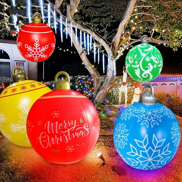 Light Up Inflatable Christmas Ball, 24 Inch Christmas Inflatables Blow Up Yard Decorations, Rechargeable LED Light & Remote for Indoor Outdoor Yard Garden Christmas Decorations