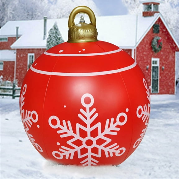Light Up PVC Inflatable Christmas Ball,24 Inch Large Outdoor Decorated Ball Outdoor Christmas Decorations,New Years Christmas Ornaments with Light,Remote for Yard & Pool Decorations (Red) (Red) (red)