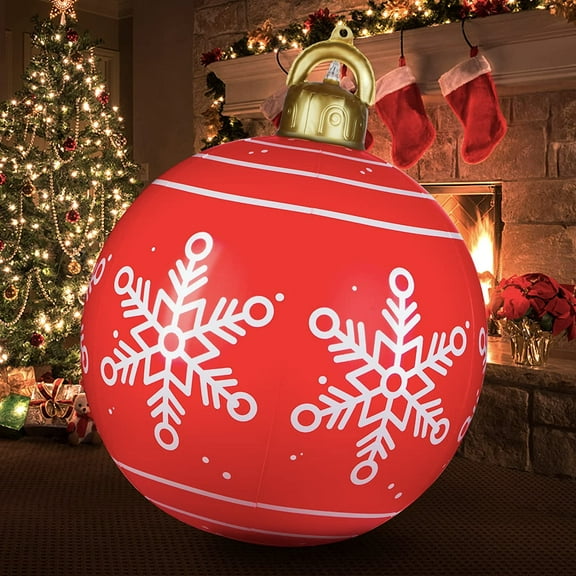 Light Up PVC Inflatable Christmas Ball,24 Inch Large PVC Inflatable Outdoor Christmas Decorated Ball ,Remote,Stand Firmly on The Yard,for Holiday Yard Lawn Decor Outdoor