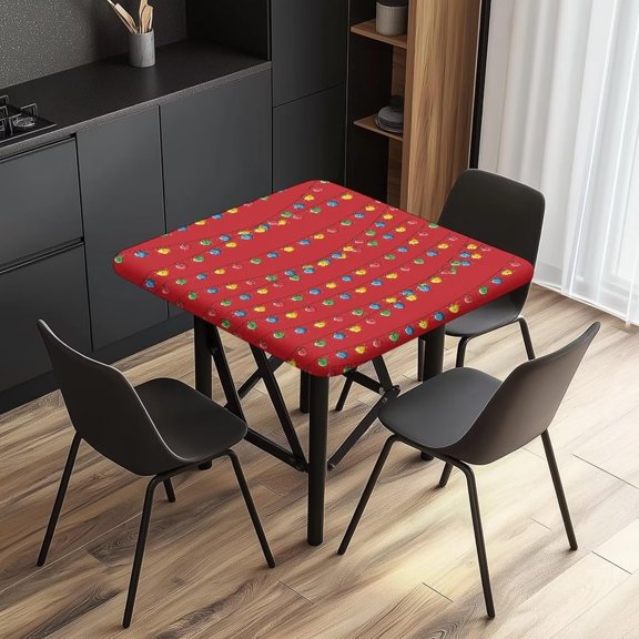 Light Pattern Square Table Cover with Elastic Edges Card Table Covers Cloth Tabletop Decorative for Kitchen Dining Table Party Festival Decorations 91.44x91.44cm