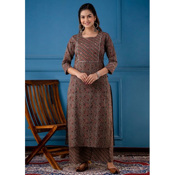 Light Peach Color Printed Rayon Kurti With Pant For Women