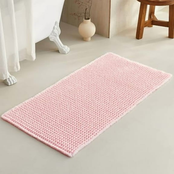 Light Peachy Pink Bathroom Rugs, Waffle Bath Mat Non Slip Washable Quick Dry Cute Bath Mat Boho Farmhouse Bathroom Decor, 48"x24" Light Peachy Pink
