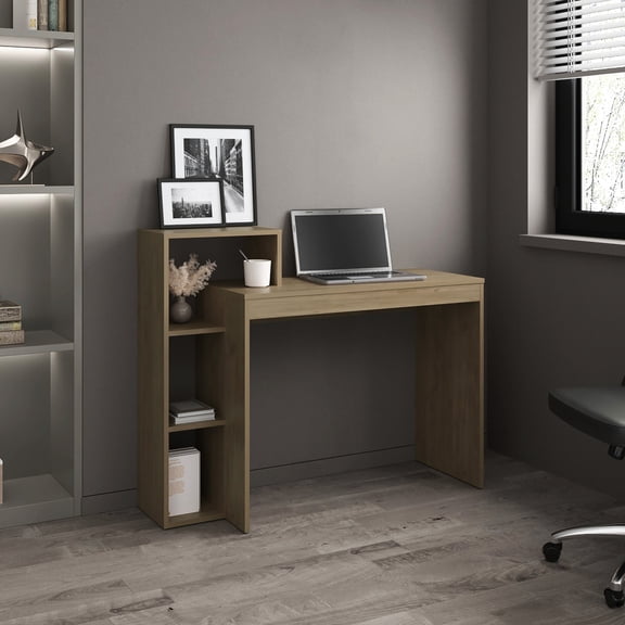 Light Pine 3-Shelf Computer Desk | Perfect for Study in Home Workspace | FSC Certified and Safe Wood | Organizes Your Workspace