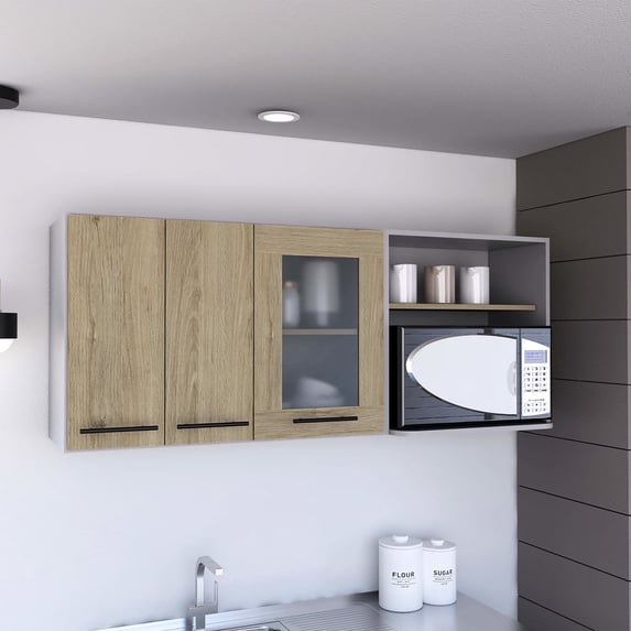 Light Pine Glass Wall Cabinet | Effortlessly Detachable, Great for Kitchen Complement | Add Style to Kitchen with CPSIA Compliant Cabinet