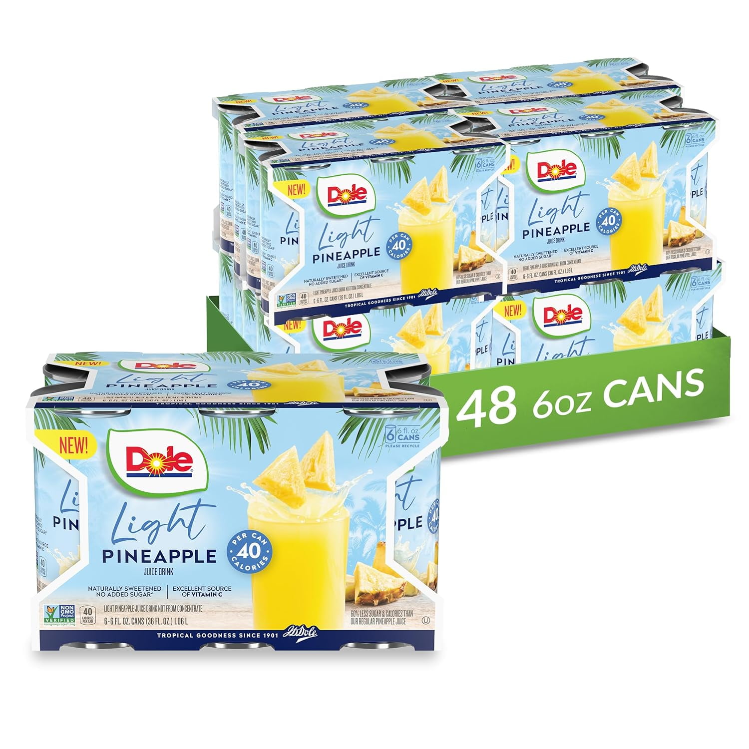 Light Pineapple Juice Drink, No Added Sugar, 40 Calories Per Can