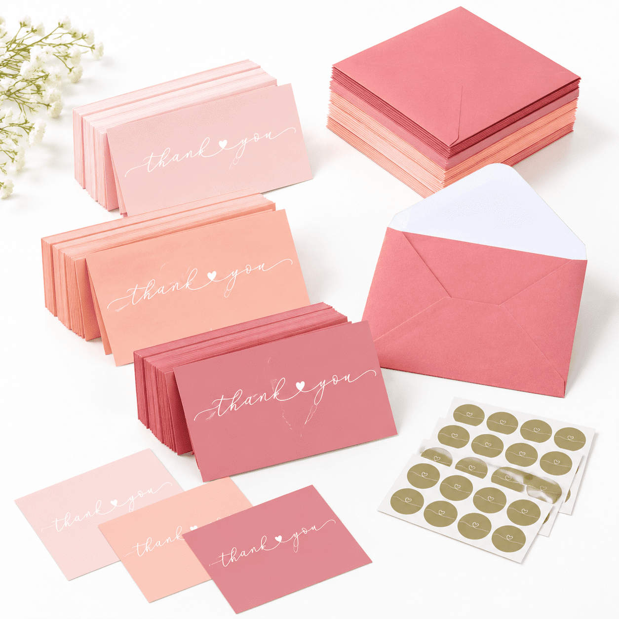 Light Pink 100 Pack Blank Thank You Cards with Envelopes and Stickers ...