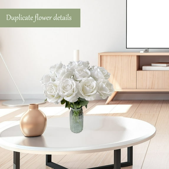 Light Pink 12Pcs Stemmed Artificial Silk Roses - Realistic Touch Decorative Silk Flowers With Stems For Home Decor, Weddings, Parties, Garden Floral Decoration - Valentine's Day