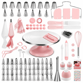 Light Pink 138-Piece Cake Decorating Kit with Aluminium Turntable and Icing Tools