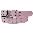 thumbnail image 1 of Light Pink 2 Holes Row Silver Grommets Bonded Leather Belt Removable Buckle, 1 of 1
