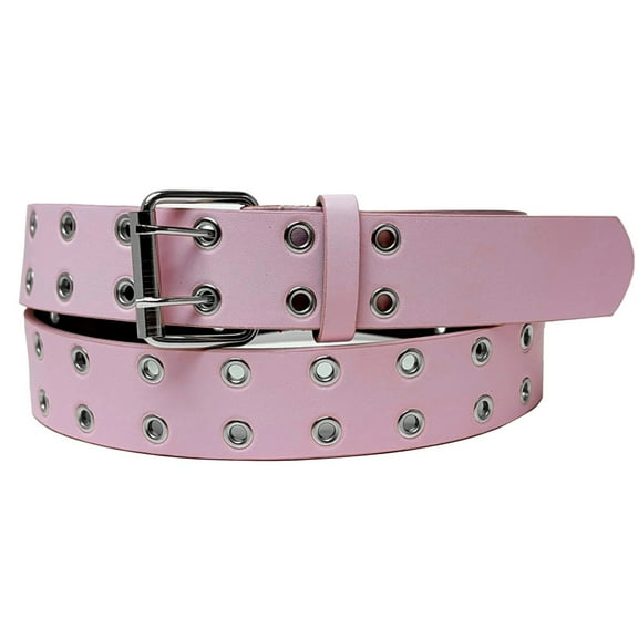 Light Pink 2 Holes Row Silver Grommets Bonded Leather Belt Removable Buckle