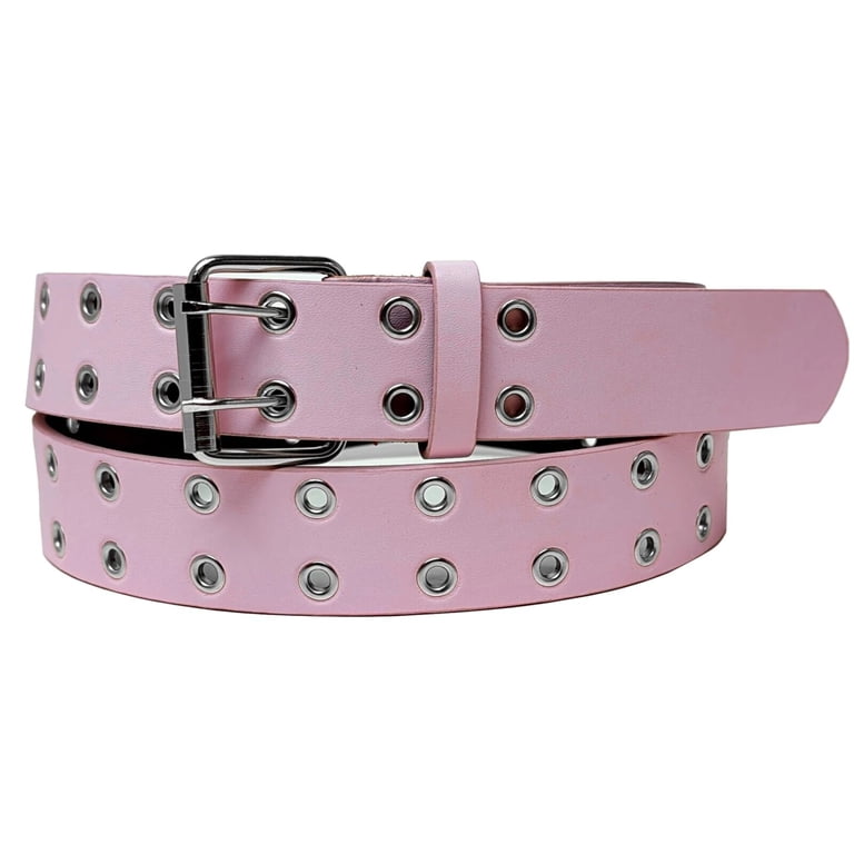 Light Pink 2 Holes Row Silver Grommets Bonded Leather Belt  display picture 1