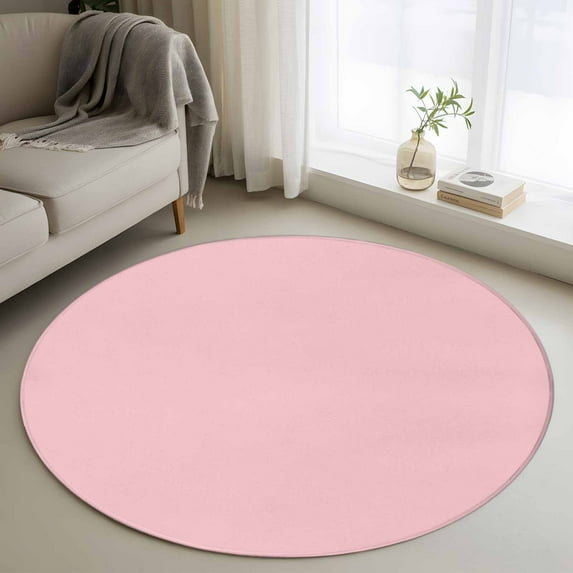 Light Pink 3.3ft Round Rug, Farmhouse Solid Pink Color Modern Art Non-Skid Rubber Backing Large Area Rugs - Living Room Bedroom Home Office, Indoor Floor Mat Carpets Washable Rug