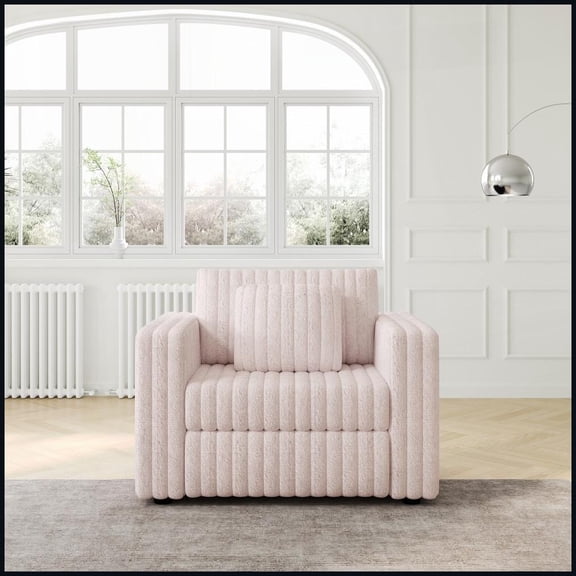 Light Pink 44.9" Faux Rabbit Plush Single Modular Sofa - Stylish Comfort for Bedroom & Living Room with Detachable Washable Cushions