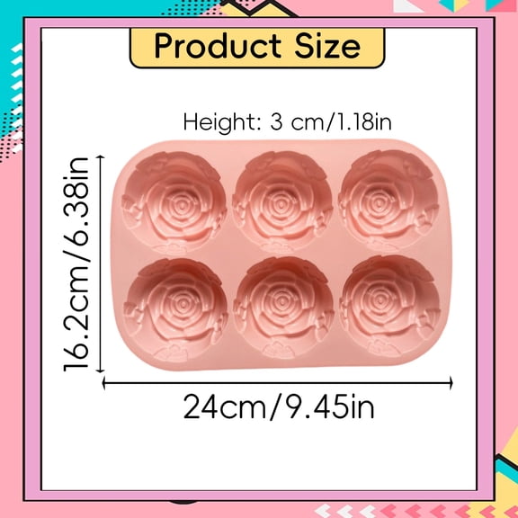 Light Pink 6-Cavity Rose Silicone Biscuit Cutters Mold, Easy Release Baking Tool for Candles, Soap & Chocolate