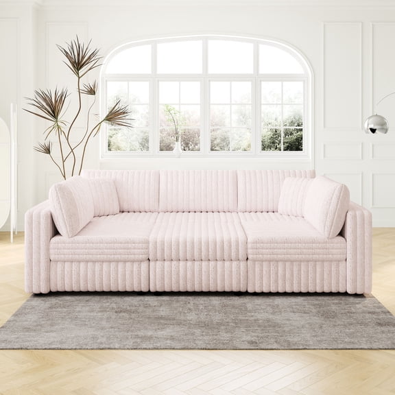 Modular 6-Seat Sofa with Acrylic Imitation Rabbit Plush and Hydraulic Storage - Brings Comfort and Function to Home