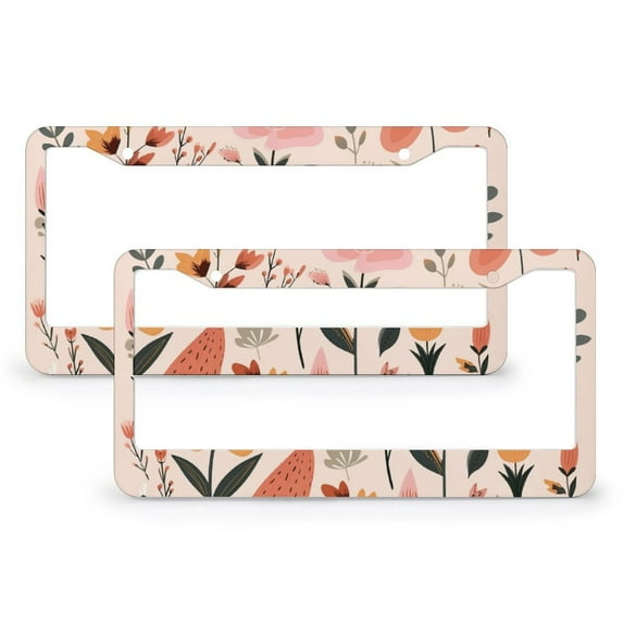 Light Pink And Amber Flowers License Plate Cover 2 Pack Botanical Summer Floral Licenses Plates Frames Front Licenses Plate Covers Car Tag Frame for US And CA 2 Round Holes Metal License Plate Frames