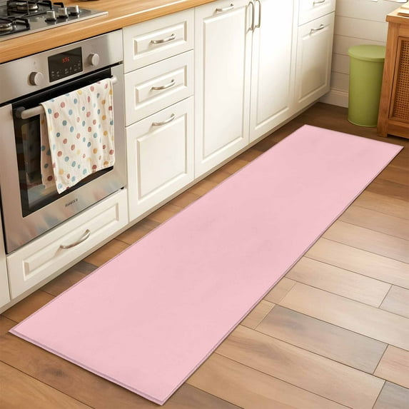 Light Pink Area Rugs 2x6 for Kitchen Runner Rug, Farmhouse Solid Pink Color Modern Art Non Slip Washable Rug Runner, Low Pile Indoor Floor Carpet Mat Bathroom Rugs for Bedroom, Kids Room