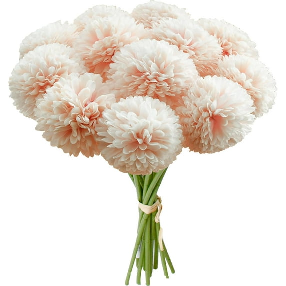 Light Pink Artificial Ball Chrysanthemum 12 Stems Faux Flowers with Bendable Stems for DIY Wedding Centerpiece Fall Decor Home Arrangements