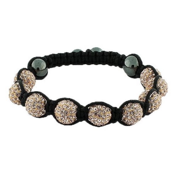 Adjustable Macrame Cord Medical ID Bracelet with CZ, Light Pink Beige, Black