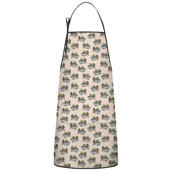 Light Pink Bigfoot and Mountain Pattern Apron-Garden Aprons for Women with Pockets-Cotton Linen Waterproof Kitchen Cooking Gardening Aprons Adjustable for Kitchen,Cooking,BBQ and Salon 33x27 Inch