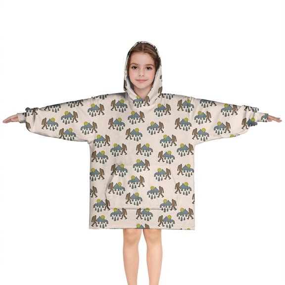 Light Pink Bigfoot and Mountain Pattern Blanket Hoodies for Kids 6-13YR Oversize Wearable Blanket Hoodies for Boys Girls Teens