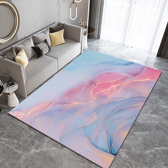 Light Pink Blue Abstract Area Rug, Luxury Living Room Rug, Girls Kids Rug Non-Slip Soft Machine Washable Rectangular For Dormitory Bedroom Bedside 1x2ft