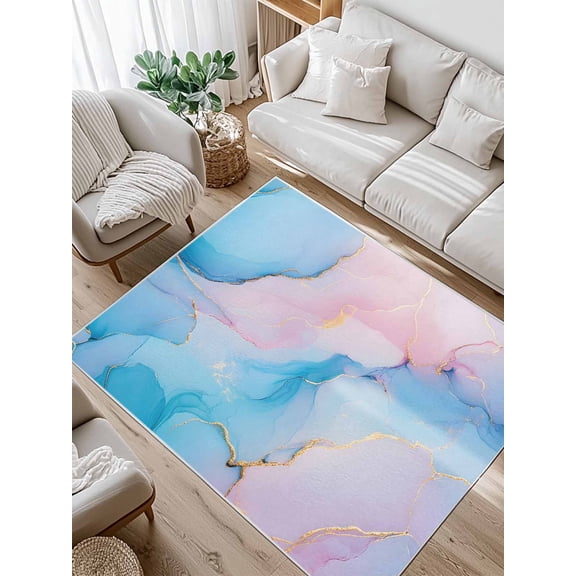 Light Pink Blue Marble Area Rug for Bedroom 2.7x5 Ft Modern Art Abstract Gold Texture Ombre Super Soft fuzzy Throw Rug Non-Slip Fluffy Plush Indoor Floor Carpet for Living Room Nursery Home Decor