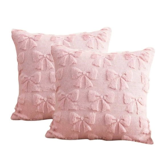 Light Pink Bow Pillow Covers, Fall Christmas Decor Aesthetic Set of 2, Christmas Throw Pillow Soft Plush Faux Pillowcase for Bed Couch Sofa,18x18 Inch