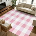 thumbnail image 1 of Light Pink Buffalo Check 6x9 Area Rugs, Farmhouse Plaid Modern Geometric Non-Skid Rubber Backing Large Rectangle Rugs - Living Room Bedroom Home Office, Indoor Floor Mat Carpets Washable Rug, 1 of 9