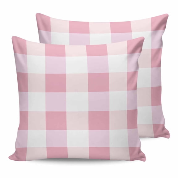 Light Pink Buffalo Check Pillow Covers 24x24 Set of 2, Farmhouse Plaid Modern Geometric Throw Pillow Covers Decorative Couch Cushion Cover, Microfiber Soft Square Pillowcases for Bedroom Sofa