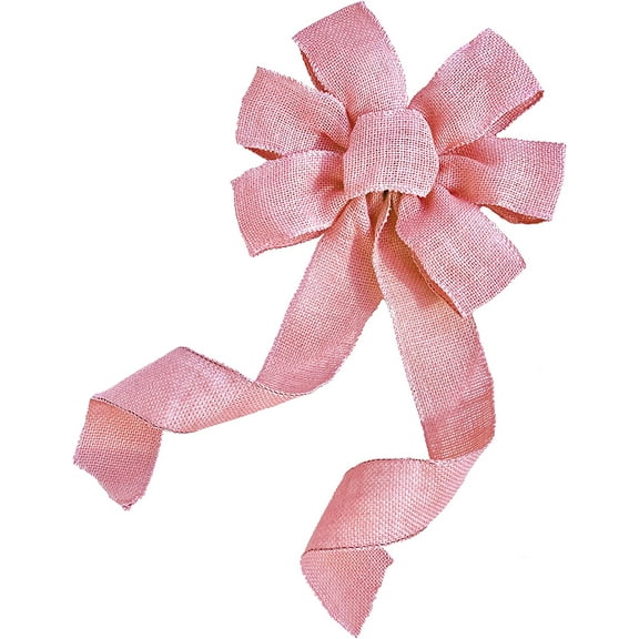 Light Pink Burlap Wreath Bow - 10" Wide, 18" Long Tails, Easter, Wedding, Breast Cancer Awareness, Christmas, Farmhouse Country, Front Door Decor, Valentine's Day