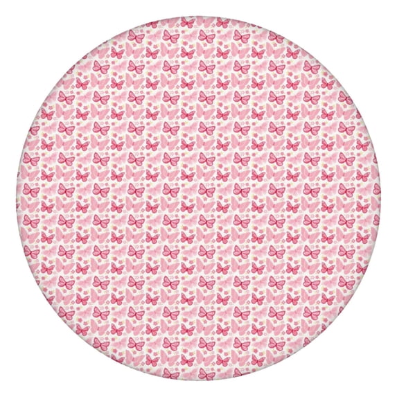 Light Pink Butterfly Pattern Round Fitted Tablecloth with Elastic Edge,Dining Table Cover Waterproof,Outdoor Round Tablecloth for Camping,Dining,Indoor and Outdoor